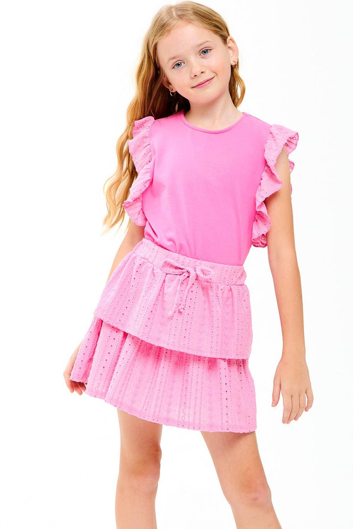Embroidered Eyelet Tiered Ruffle Skort