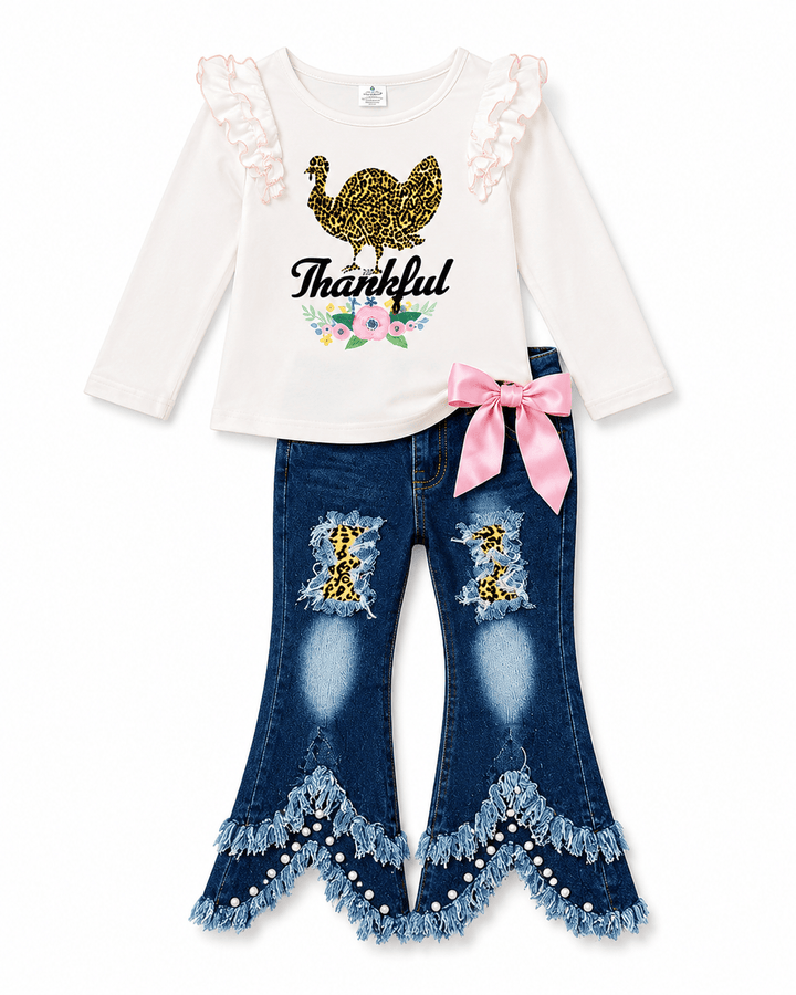 ILTEX Apparel - Turkey Thanksgiving Light Pink Denim Outfit Kids