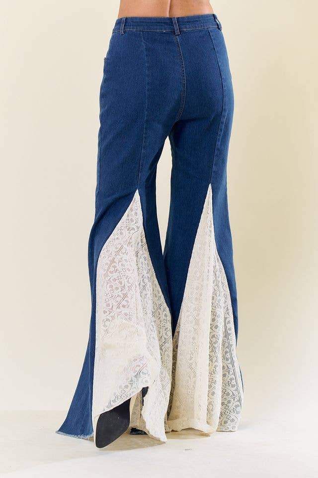 Saints &amp; Hearts - SIP6374A BELL BOTTOM DENIM WITH LACE INSERT TRIM