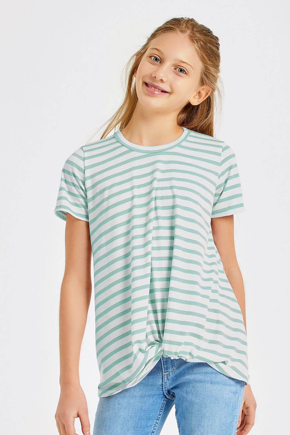 Good Girl - Kids Twist Knot Stripe Knit Short Sleeve Tee