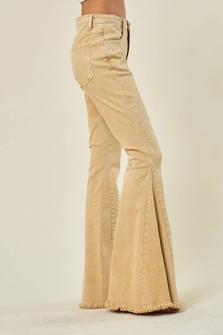 Saints &amp; Hearts - SIP6106G SAND - WESTERN STYLE ACID WASH FLARES WITH POCKETS