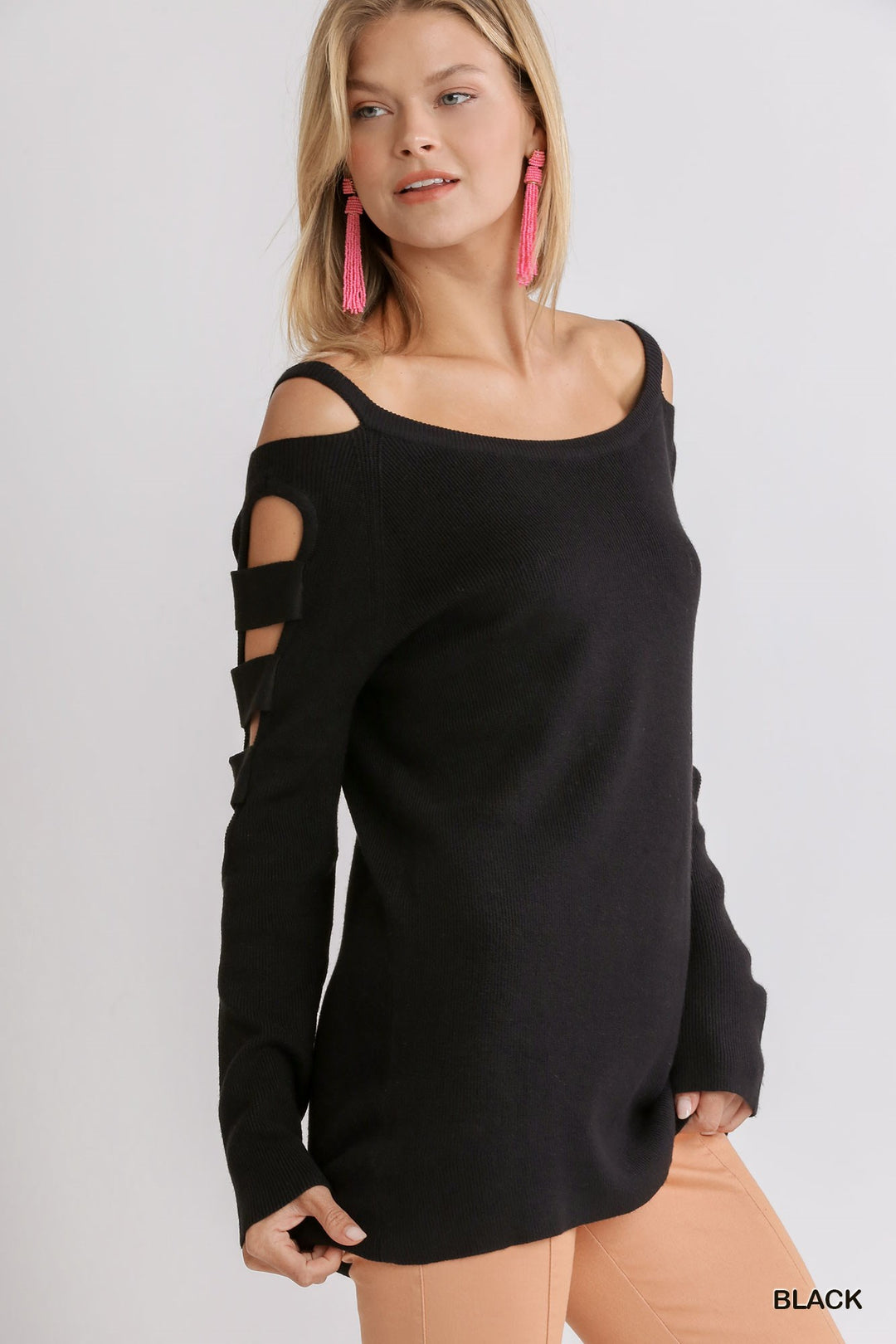 UMGEE Boat Neck Sweater with Cutout Long Sleeves