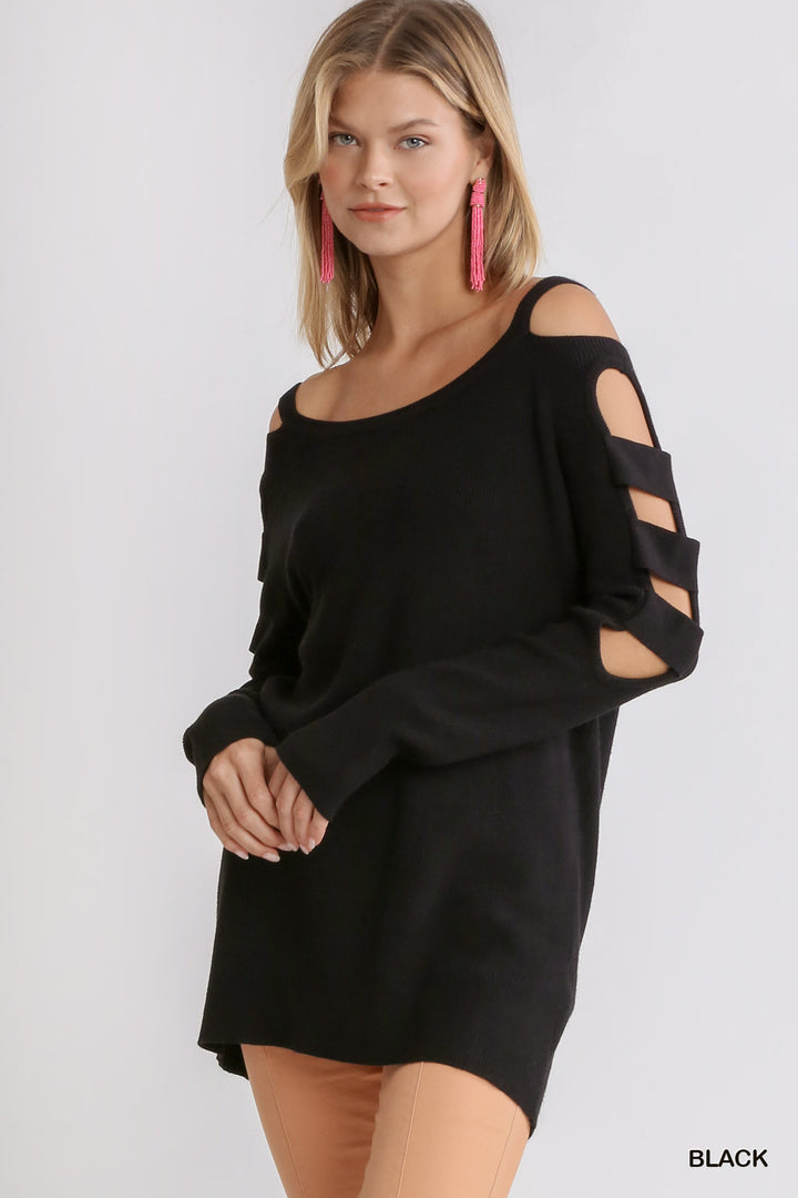 UMGEE Boat Neck Sweater with Cutout Long Sleeves