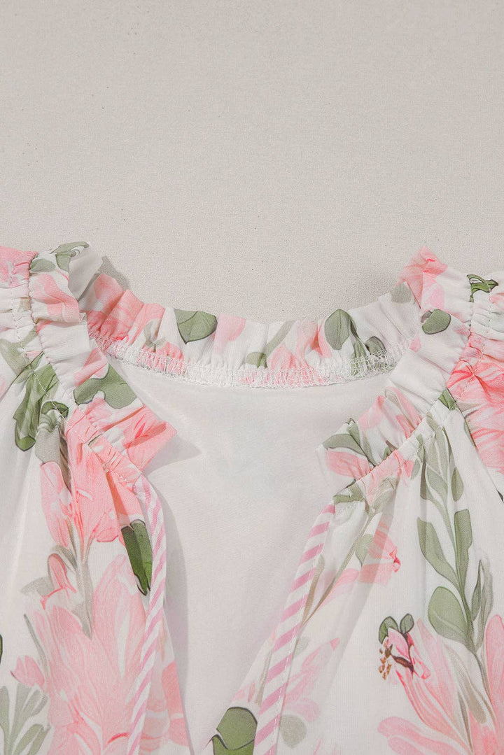 Lovesoft - Pink Floral Contrast Edge Layered Short Sleeve Mini Dress
