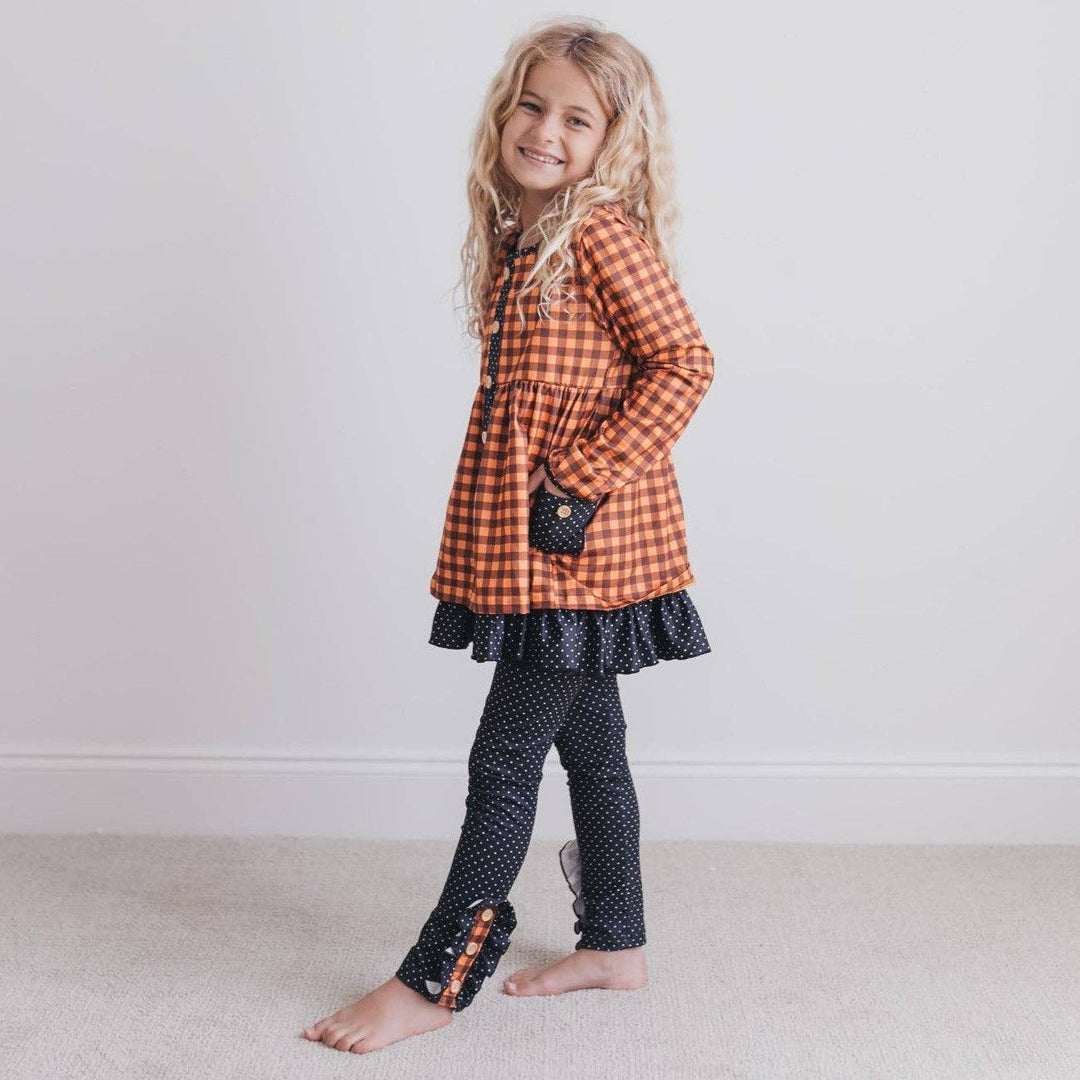 Kids Navy &amp; Rust Gingham Check Button Pocket Pant Fall Set