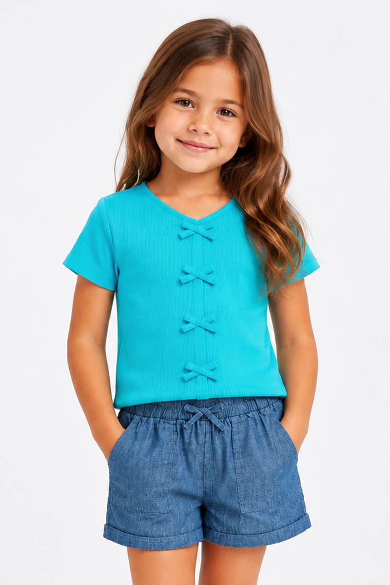 Toddlers Ribbed Knit Top &amp; Chambray Short Set