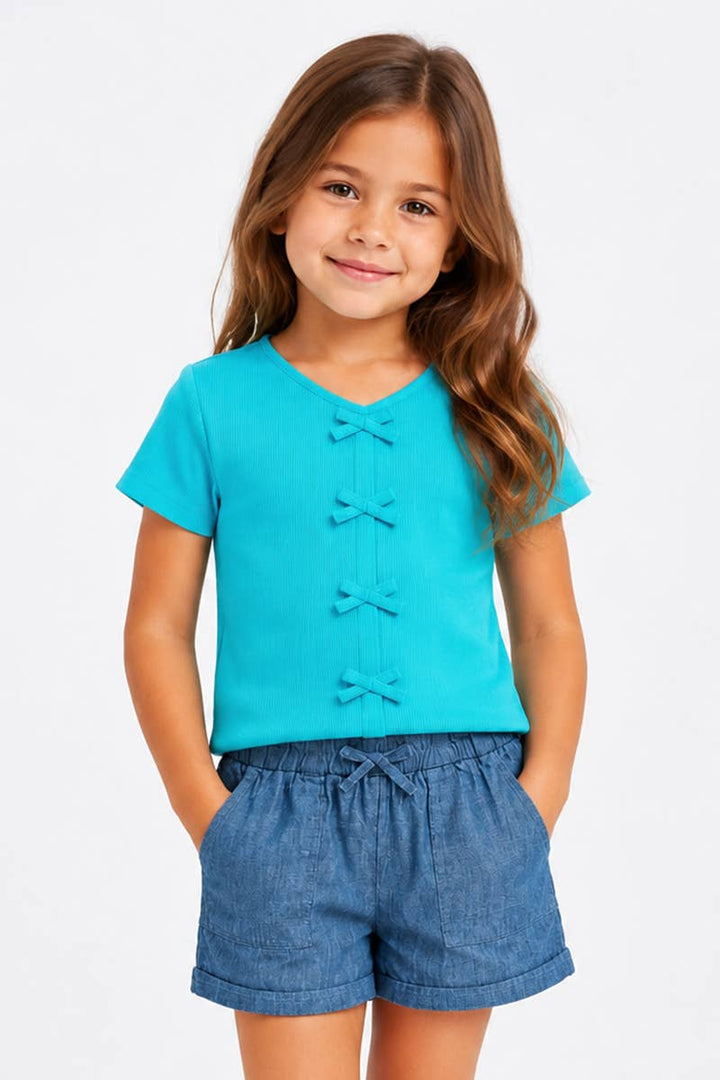Toddlers Ribbed Knit Top &amp; Chambray Short Set