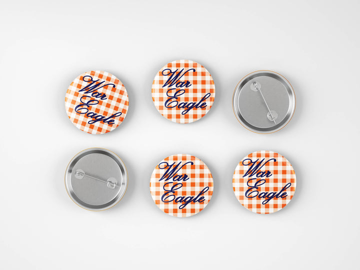 Auburn War Eagle Script Gingham Button
