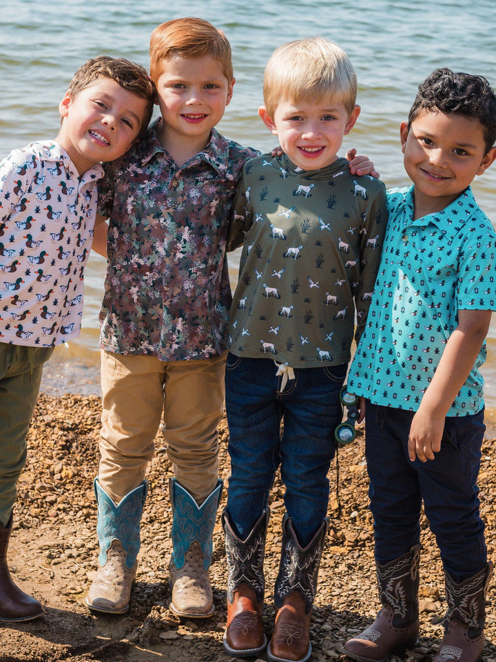 RuffleButts  - Boys Dapper Ducks Knit Short Sleeve Performance Polo