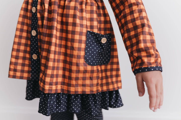 Kids Navy &amp; Rust Gingham Check Button Pocket Pant Fall Set
