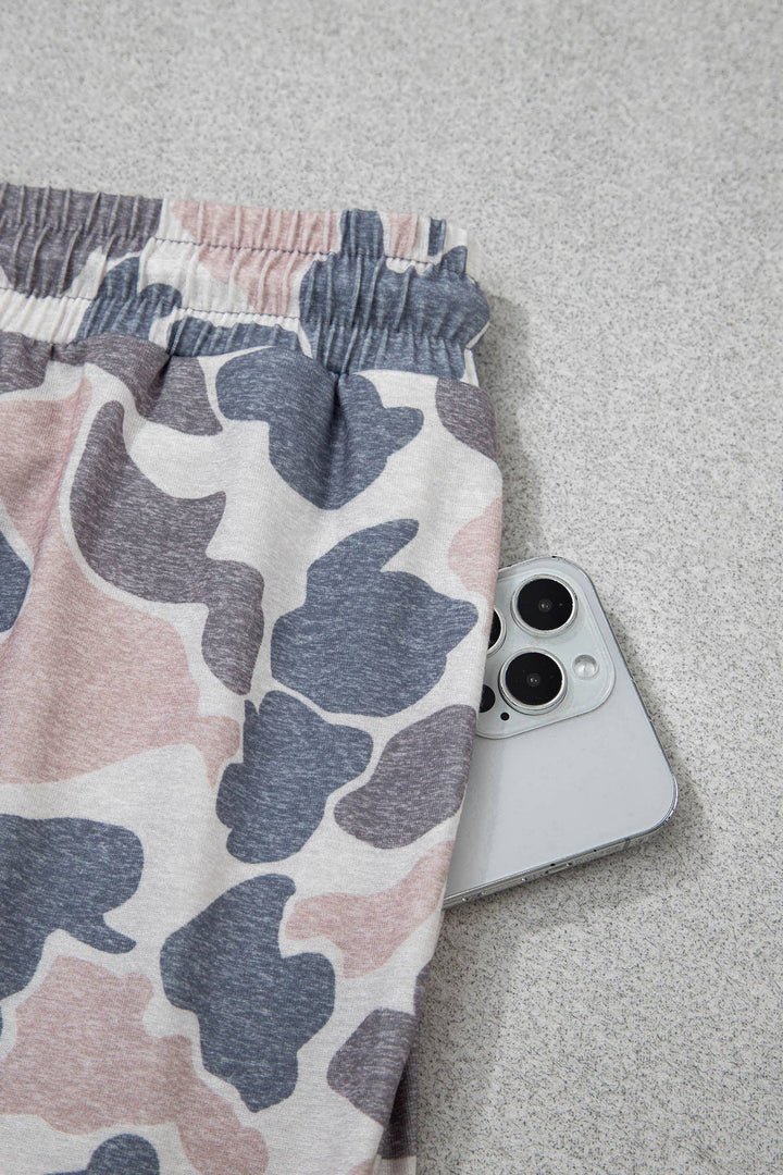 Retro Camouflage Color Block Trim 2 PC Top Skort  Sets