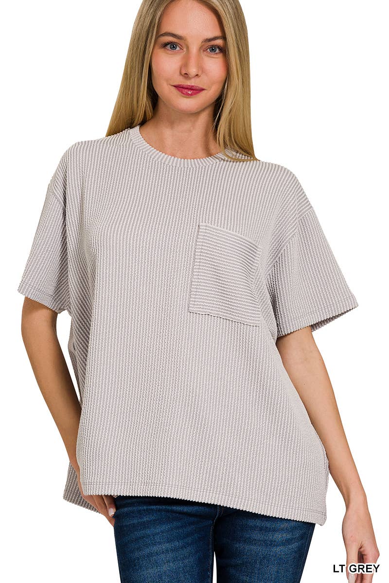 42POPS - Corded Rib Short Sleeve Front Pocket Top