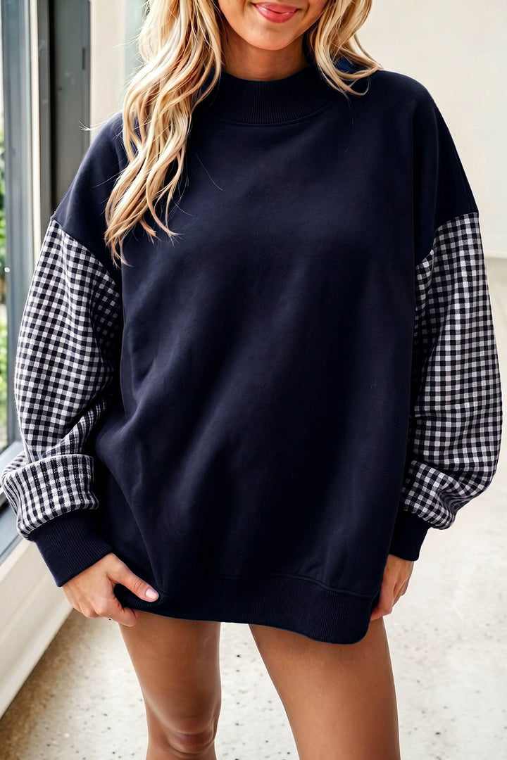 1 the Woman - Plaid Sleeve Colorblock Loose Tunic Sweatshirt S–4X