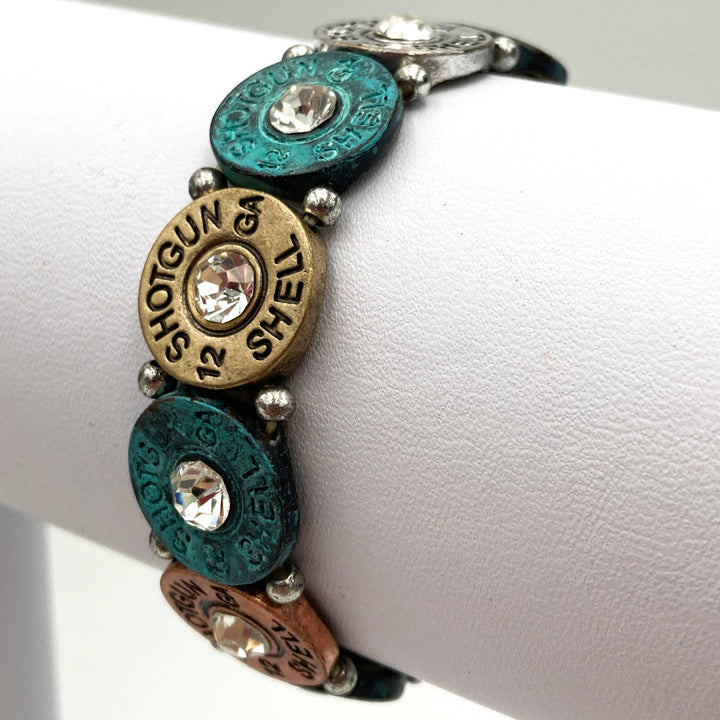 Lunar Deer - Tri Tone Metal Shotgun Shell Bullet Western Stretch Bracelet