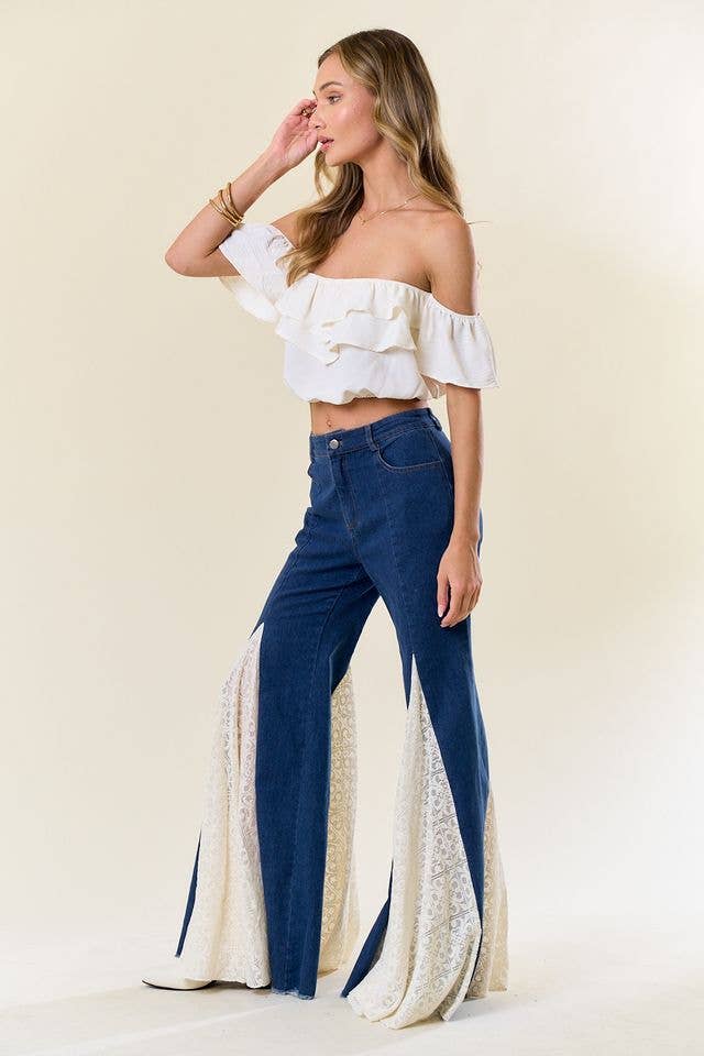 Saints &amp; Hearts - SIP6374A BELL BOTTOM DENIM WITH LACE INSERT TRIM