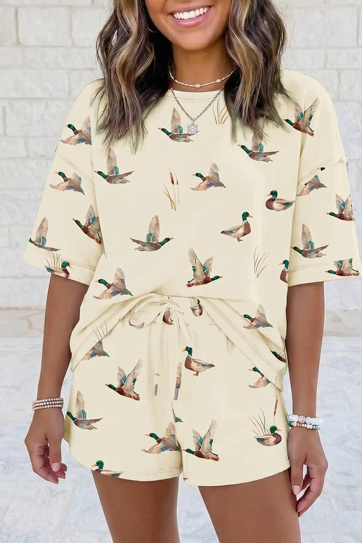 1 the Woman - Flying Mallard Duck Print Two Pieces Set