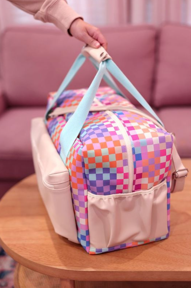 Jadelynn Brooke - Duffle Bag – Happy Checkered Long Pocket – Multi Checkered