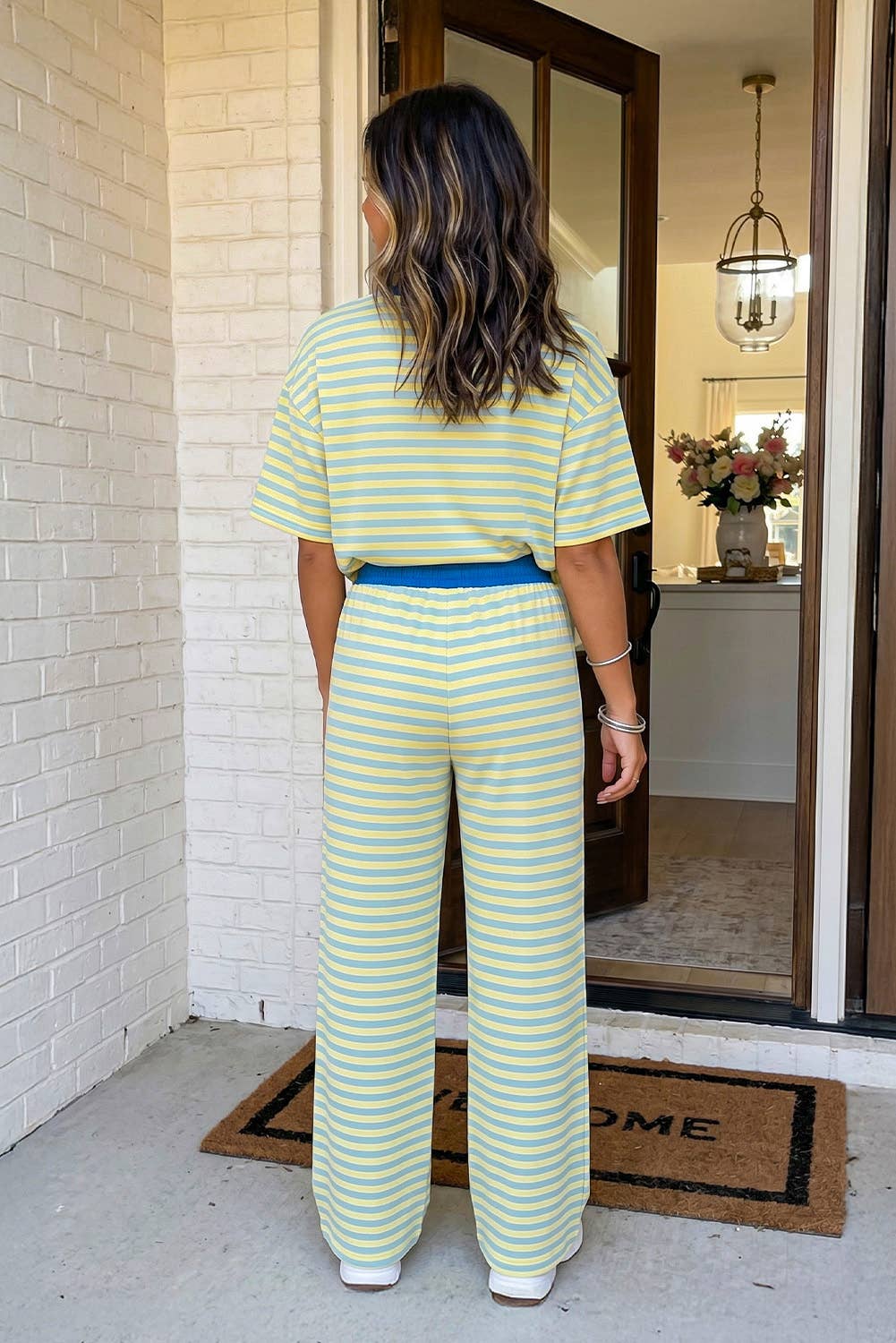 Stripe Drawstring Casual Lounge 2 Piece Set