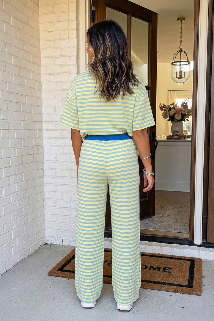 Stripe Drawstring Casual Lounge 2 Piece Set