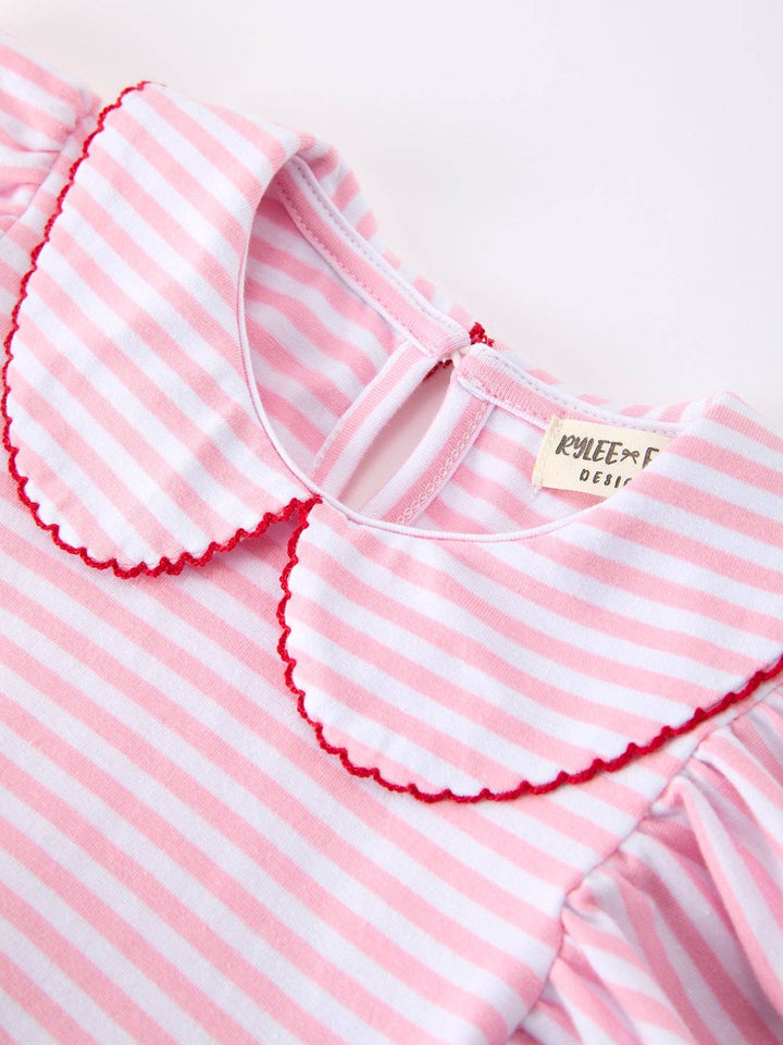 Girls Back To School Apple Applique Twirl Dress Ruffle Petal Collar