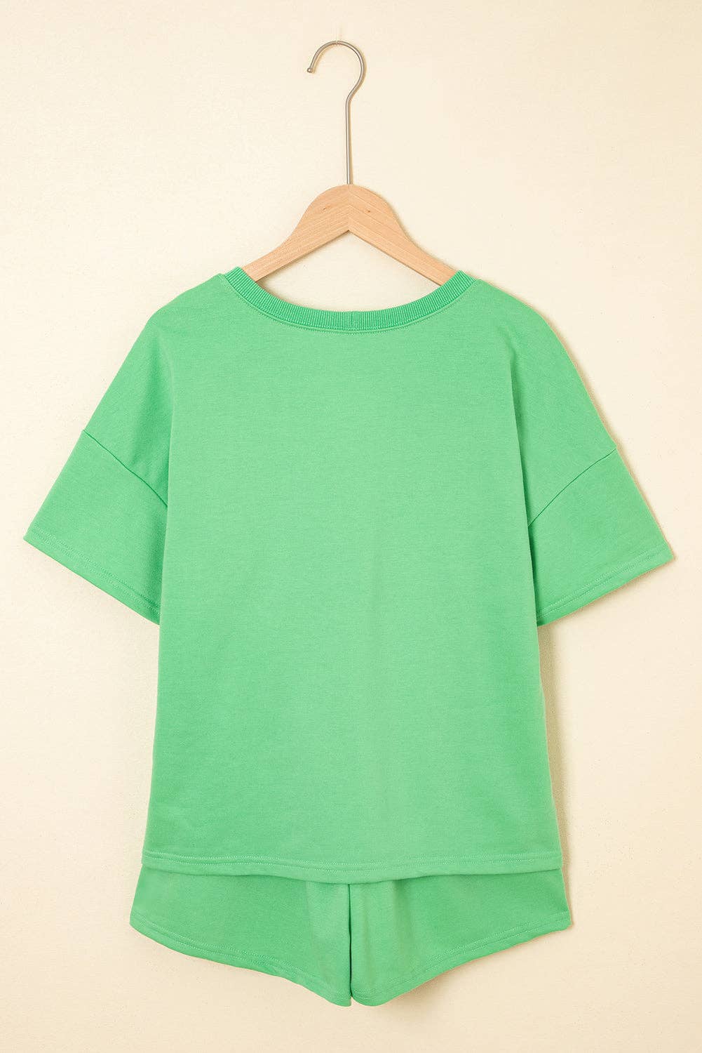 Green V Neck Lounge Set Drawstring Shorts 2 Piece
