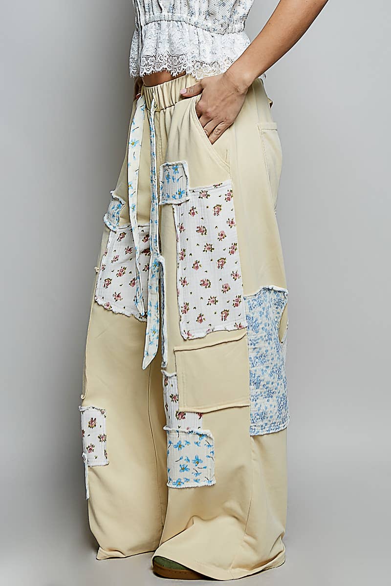 Pol Clothing - Patchwork Detail Denim Straight Fit Pants