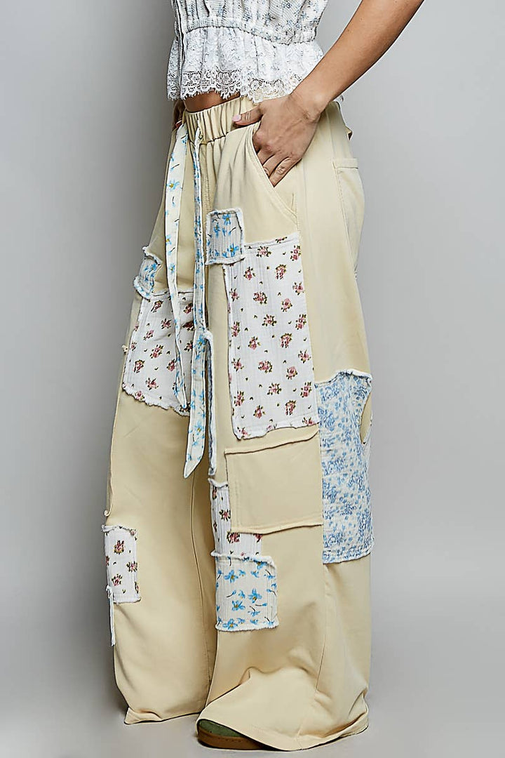 Pol Clothing - Patchwork Detail Denim Straight Fit Pants
