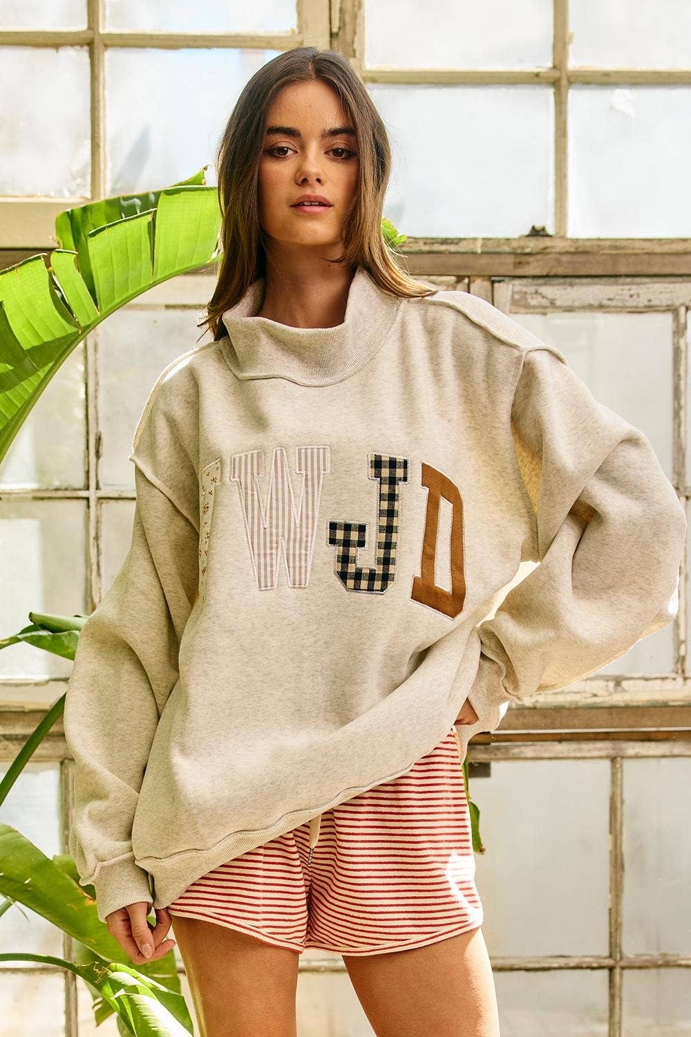 BUCKETLIST INC - IT2594E-WWJD1 | WWJD Embroidered Mock-neck Sweatshirt