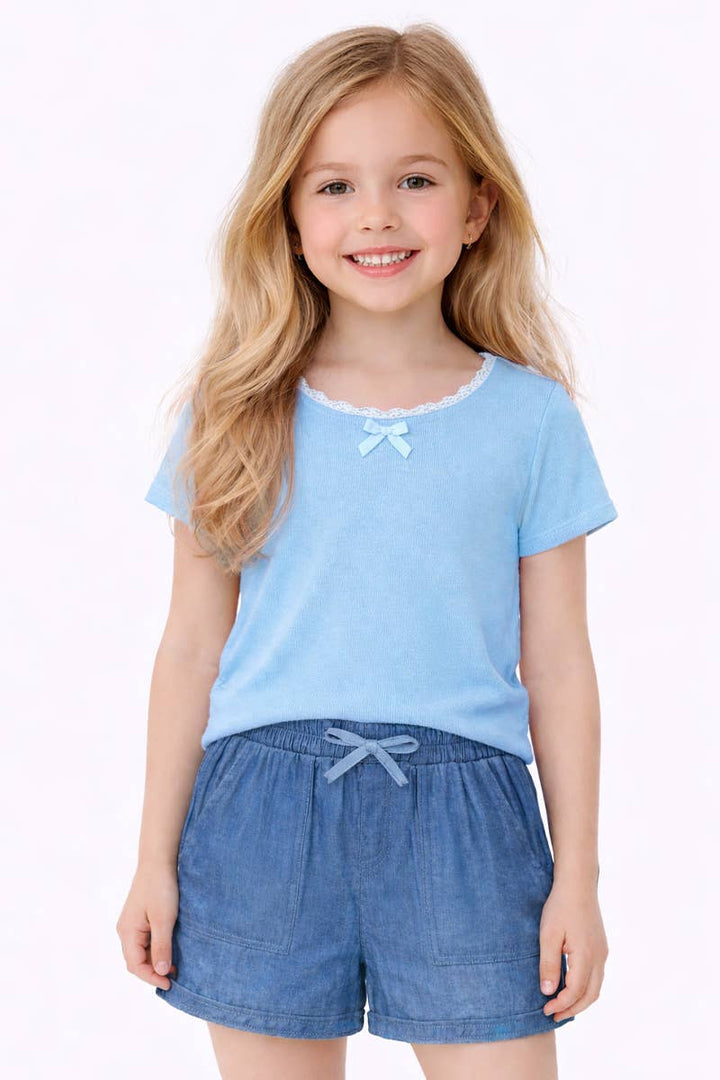 Toddler 2 pc Ribbed Knit/Chambray Short Set