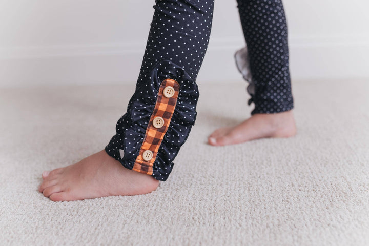 Kids Navy &amp; Rust Gingham Check Button Pocket Pant Fall Set