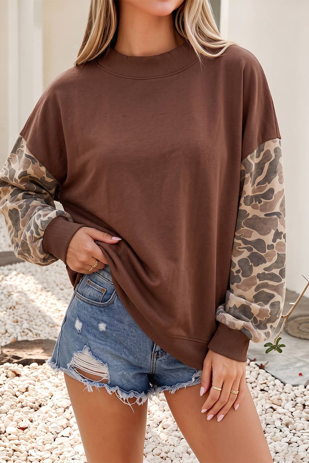 Little Daisy Closet - NEW Camo Colorblock Contrast Trim Oversized Sweatshirt