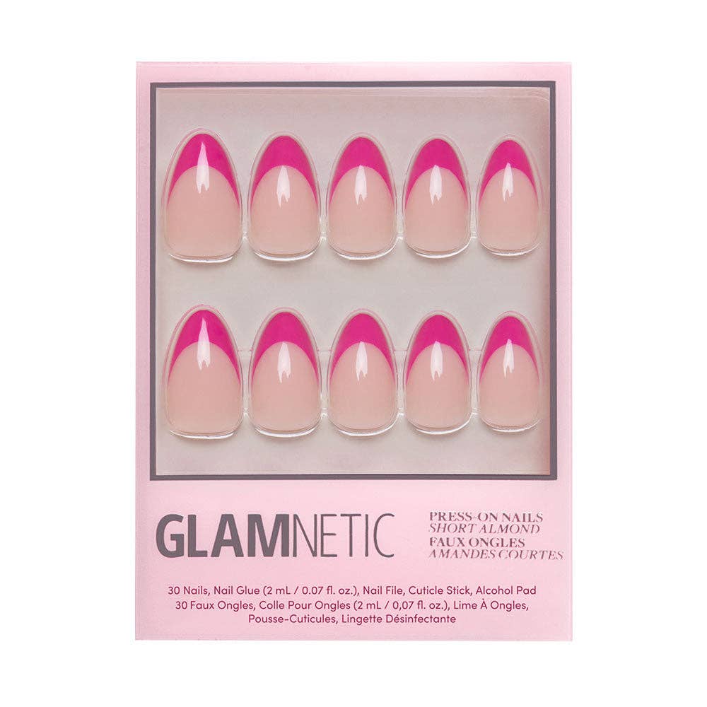 Glamnetic - Raspberry Sorbet Press-On Nails | French Tip | Short Almond