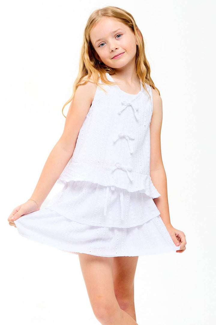 Embroidered Eyelet Tiered Ruffle Skort