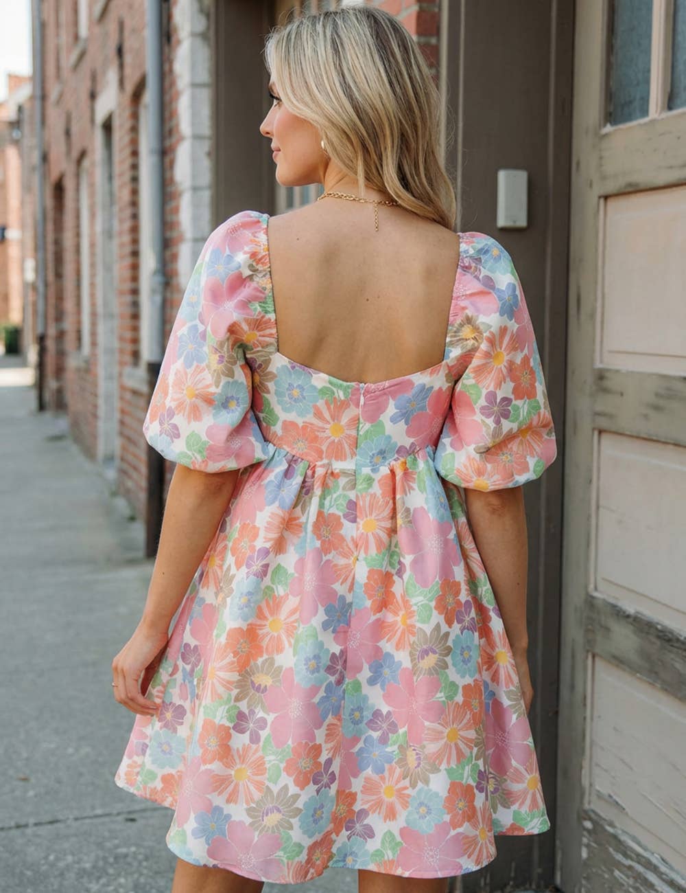 Floral Square Neck Puff Sleeve Babydoll Dress