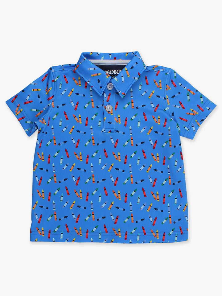 RuffleButts- Boys Tiny Crayons Knit Short Sleeve Performance Polo