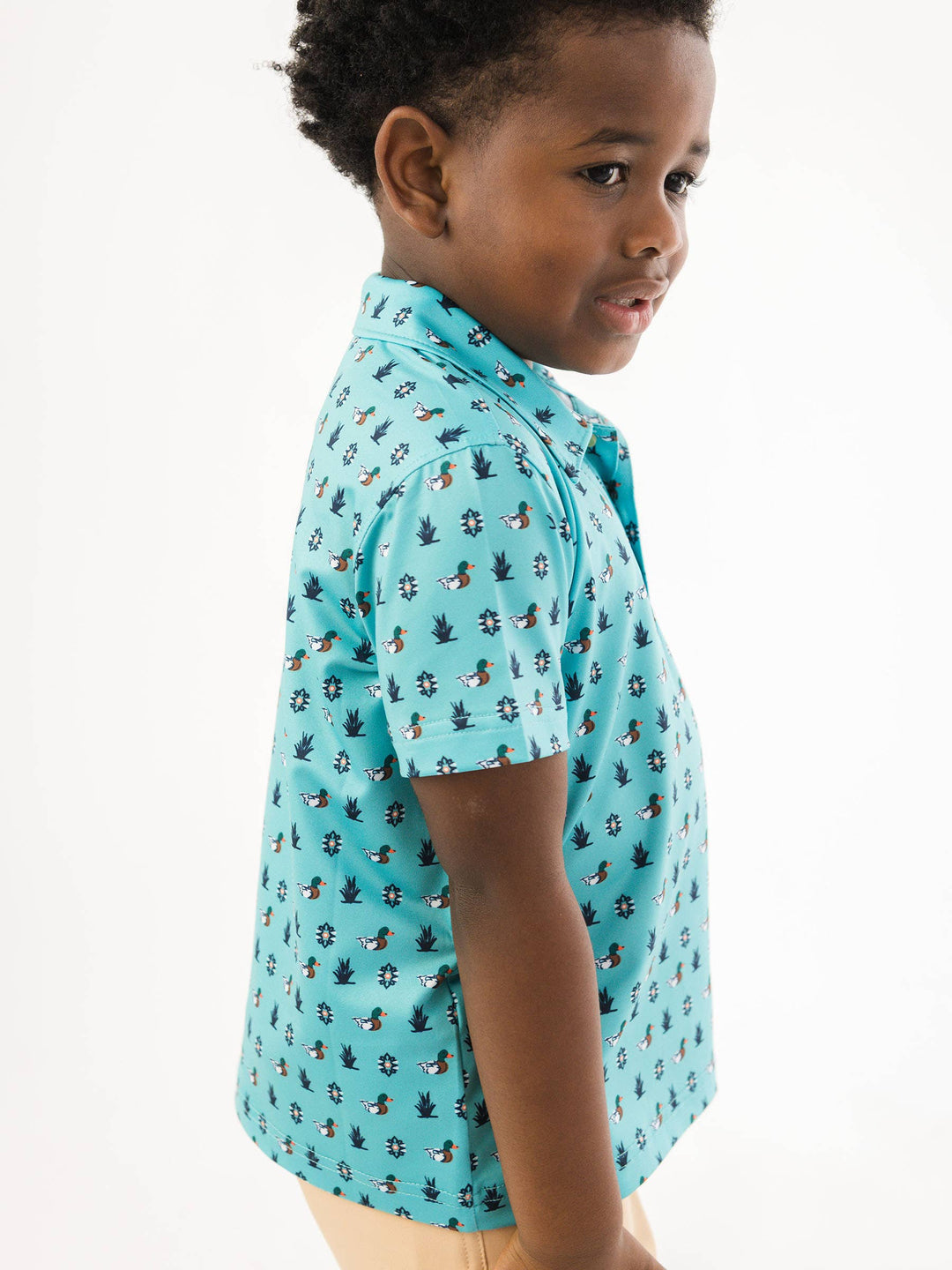 RuffleButts  - Boys Dapper Ducks Knit Short Sleeve Performance Polo