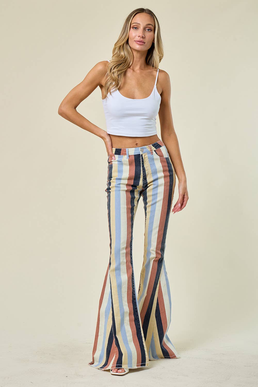 Saints &amp; Hearts - SIP6145A YELLOW MULTI STRIPED WESTERN FLARED BOTTOMS