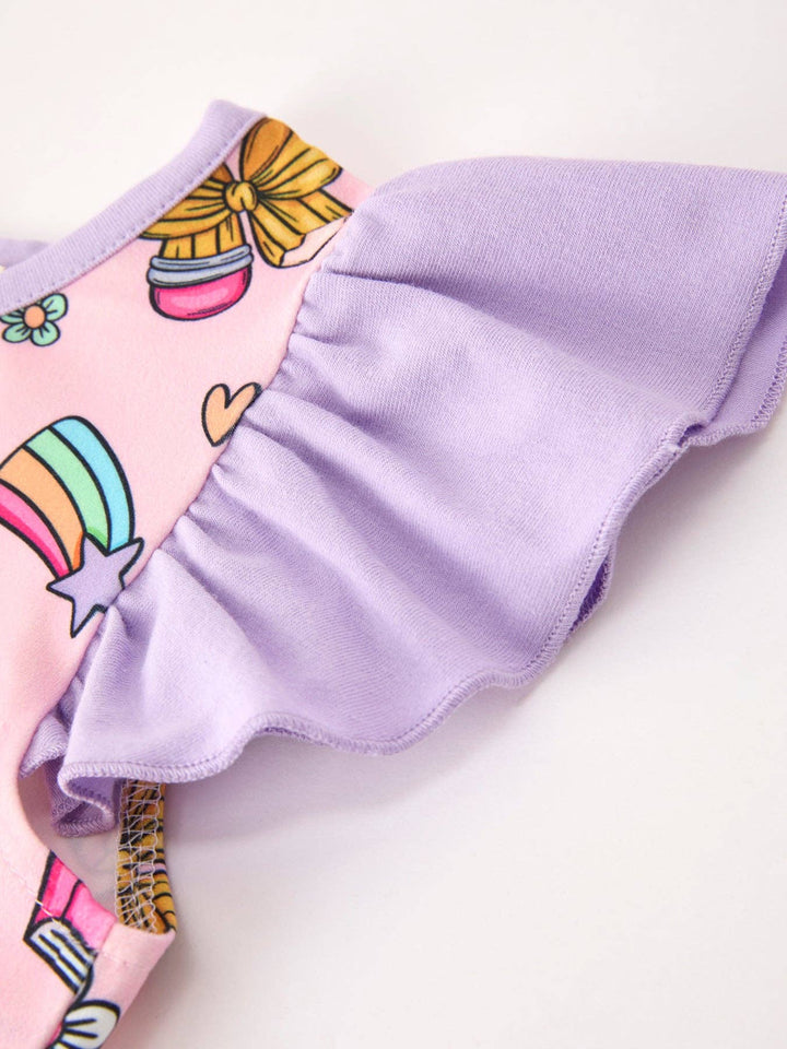 Back To School Crayon Bow Girls Ruffle Shorts Set