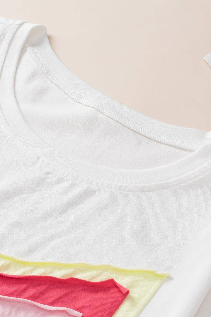 Lovesoft - Colorblock Star Patched Half Sleeve Oversized Tee