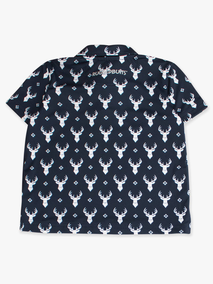 RuffleButts  - Boys Little Deer Lodge Knit Short Sleeve Performance Polo