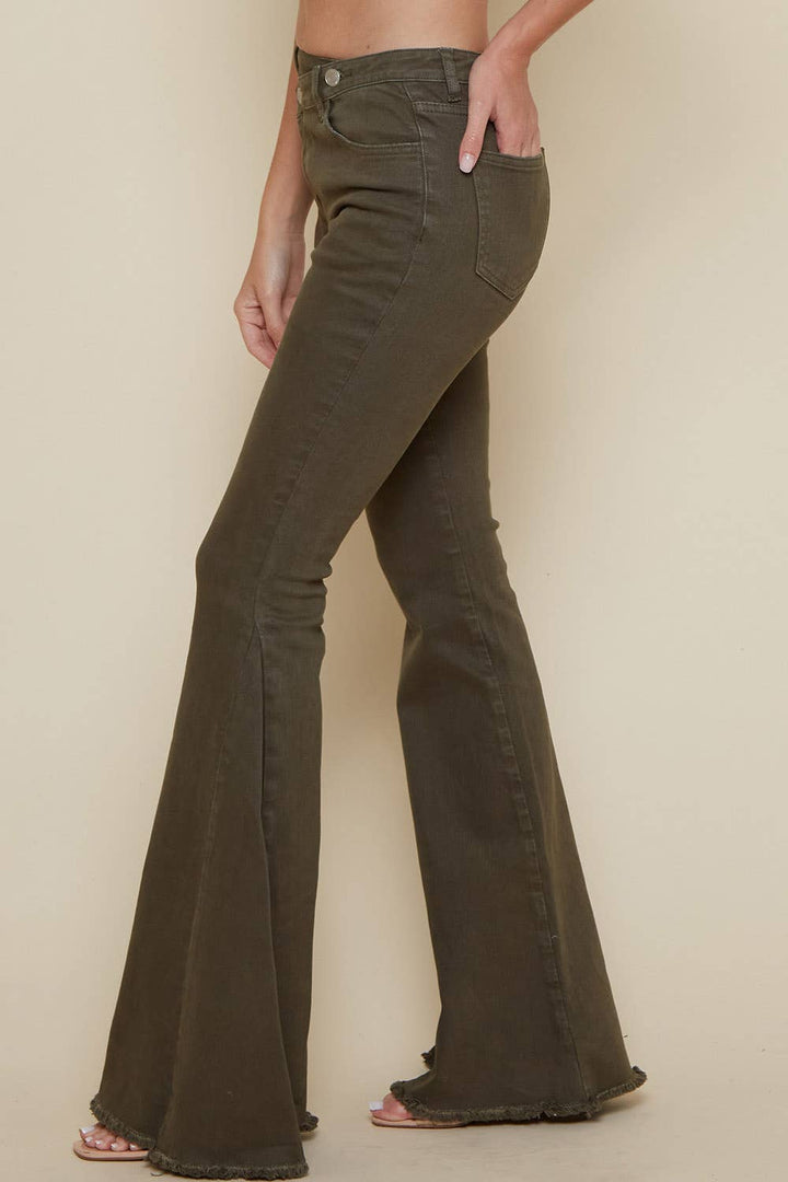 Saints &amp; Hearts - SIP6212A OLIVE CRISS CROSS UPSIZED BELL BOTTOM JEAN