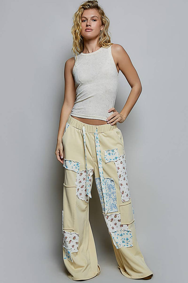 Pol Clothing - Patchwork Detail Denim Straight Fit Pants