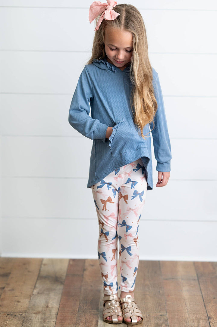 Girls Blue Ruffle Hi-Lo Hoodie &amp; Coquette Bow Legging Set