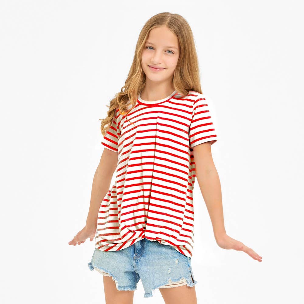 Good Girl - Kids Twist Knot Stripe Knit Short Sleeve Tee