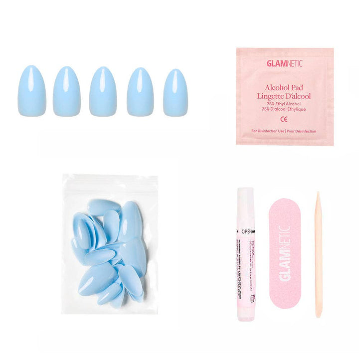 Glamnetic - Soft Blue Press-On Nails | Short Almond Solid Nail
