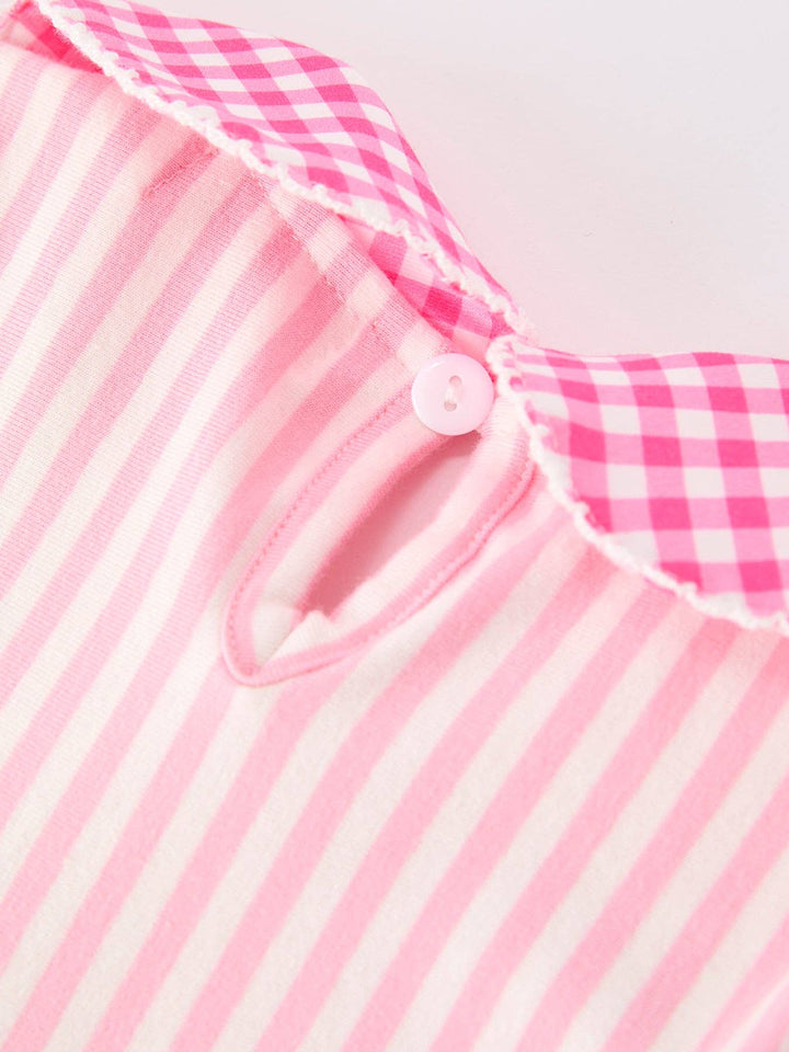 Girls Back To School Pink Plaid Petals Collar Pencil Applique Dress