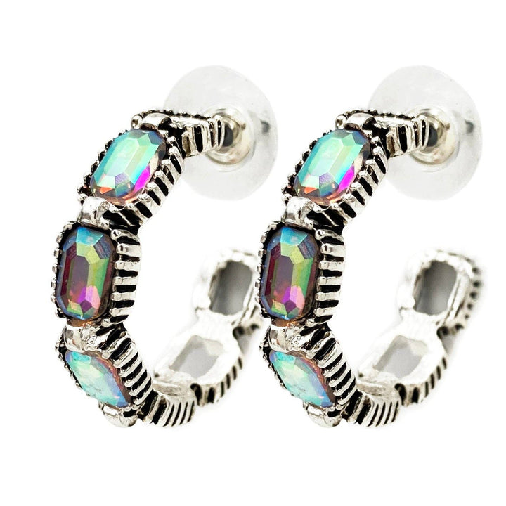 Lunar Deer - Crystal Gems Open Hoop Earrings