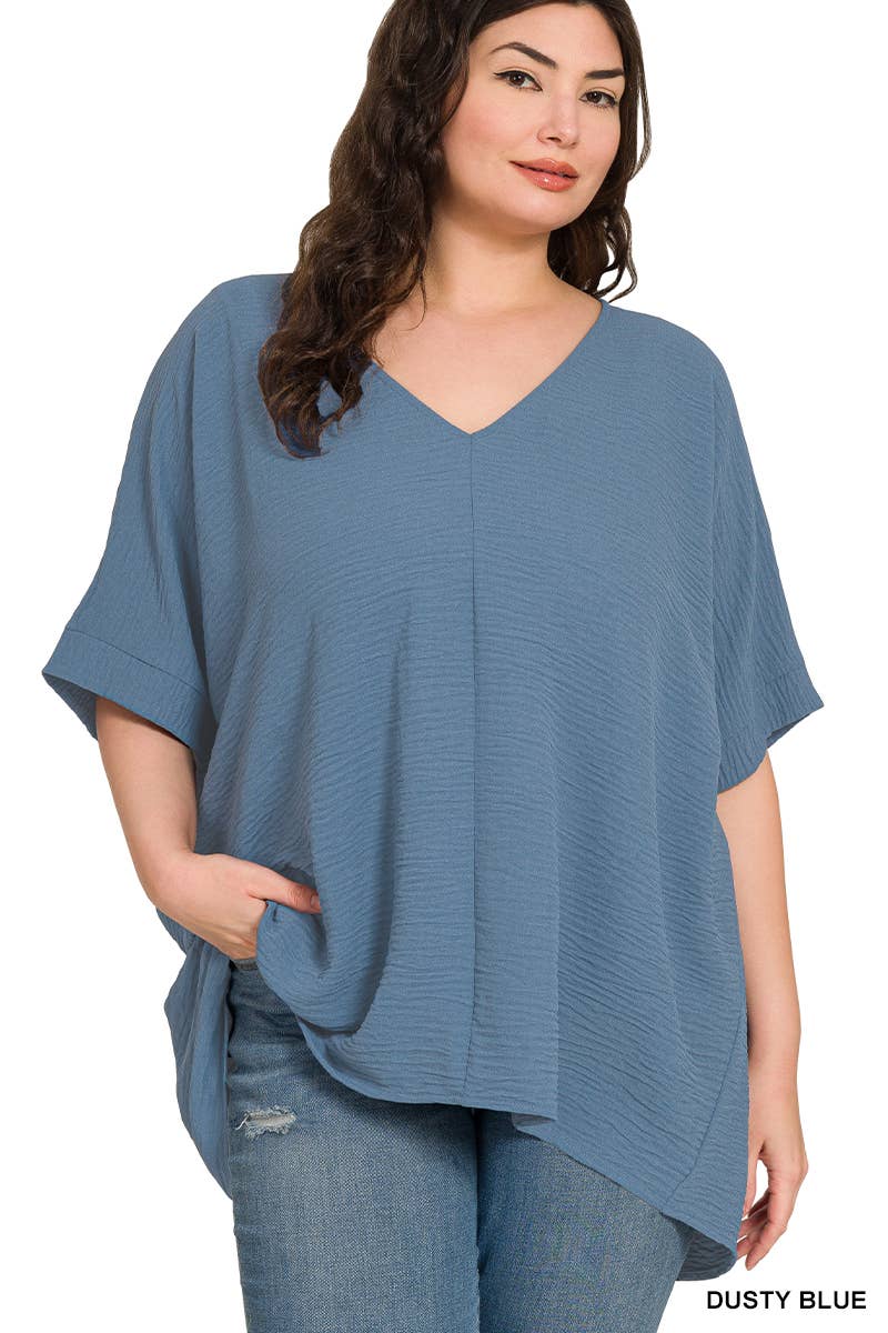 Plus Airflow V Neck Dolman Short Sleeve Top