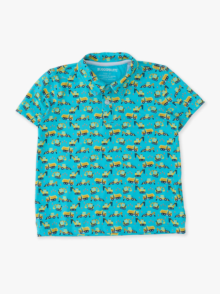 RuffleButts- Boys Under Construction Knit Short Sleeve Performance Polo