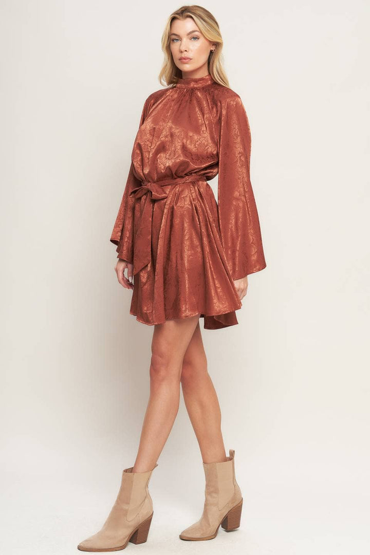 FLYING TOMATO - A woven jacquard satin mini dress - ID20594